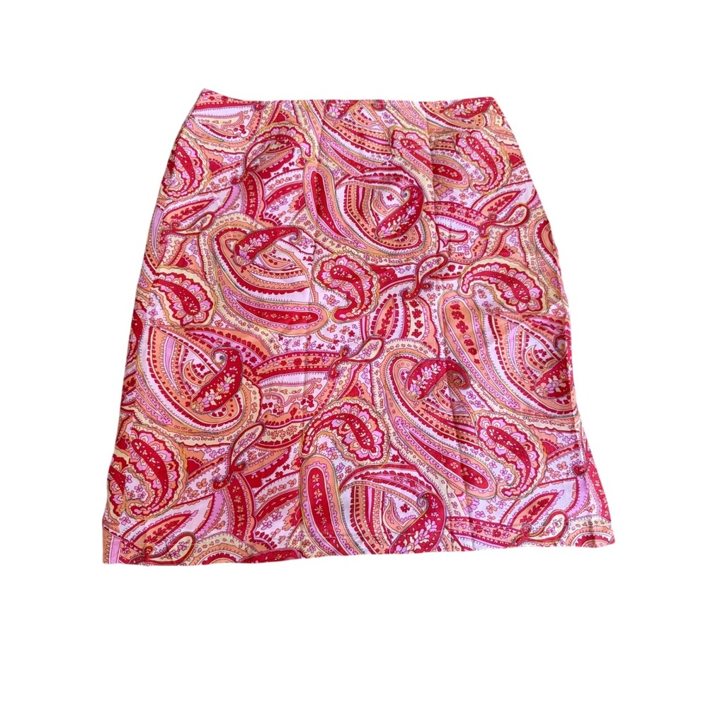 Paisley Mini Skirt Retro Y2K Pink Red Orange Embroidered Streetwear L/XL 17in W